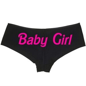 Knaughty Knickers Daddy's Baby Girl Black Boyshort with Pink Logo Size Medium
